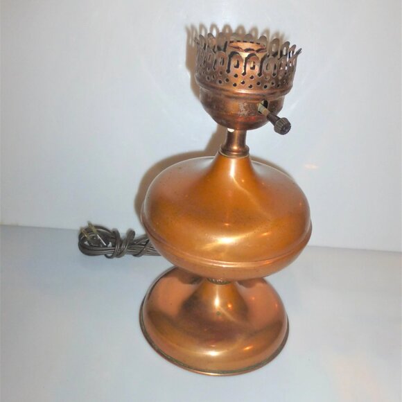bsm - Vintage COPPER LAMP w/ FLUTE Vintage Electric Copper Light Oil Lamp Style - Picture 1 of 6